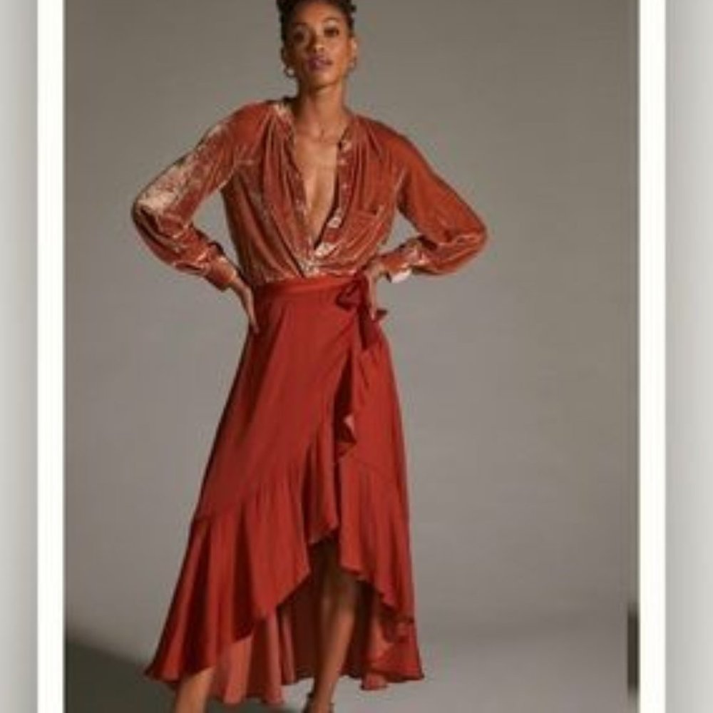 Anthropologie Maeve 1X NWT Ruffled Wrap Maxi Skirt Plus Dark Orange 120$ - Picture 10 of 11